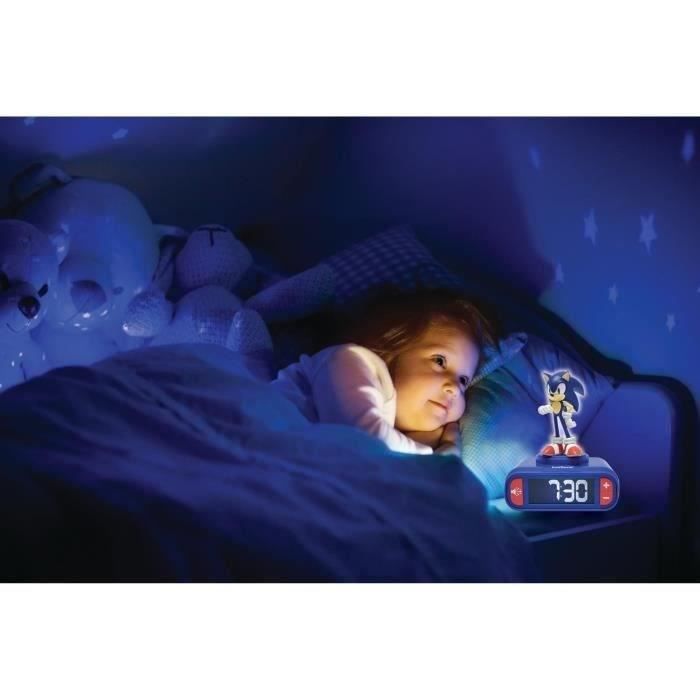 LEXIBOOK - Réveil veilleuse Sonic - Sons et mélodies, écran LCD rétro-éclairé et lumineux - Bleu