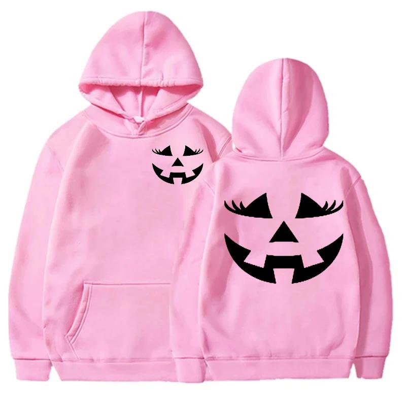 Толстовка с капюшоном с изображением тыквенного лица Jackolantern Funny Halloween Sportwear для женщин Halloween Crewneck Sweatshirt для женщин