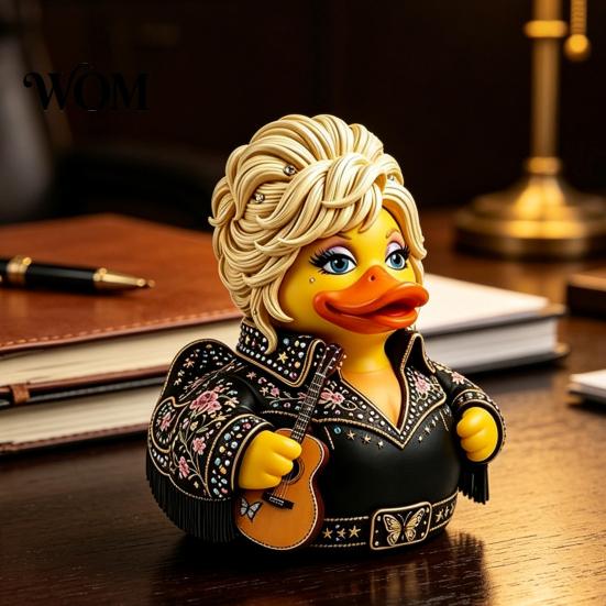 Whimsical Duck Statue for Office Charming Novelty Ornament, Musical Theme with Guitar Decorative Figurines Display Case Decor, Collectible Sculpture