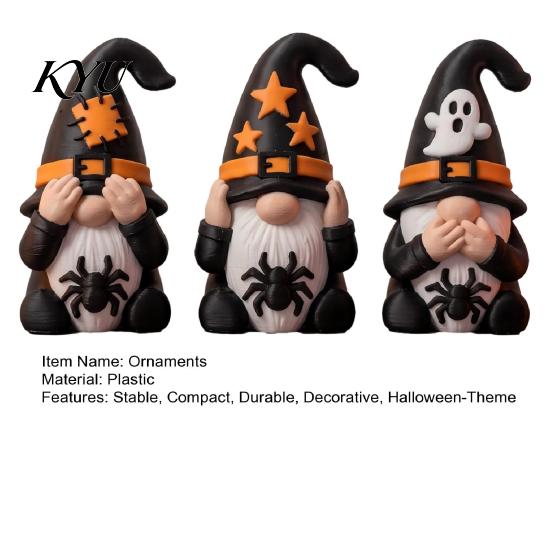 Indoor Holiday Accents 3Pcs Halloween Three Gnomes Figurines, See No Hear Speak Evil Miniature Spooky Dolls Gnome Statues, Spider Ghost Dwarf Tabletop