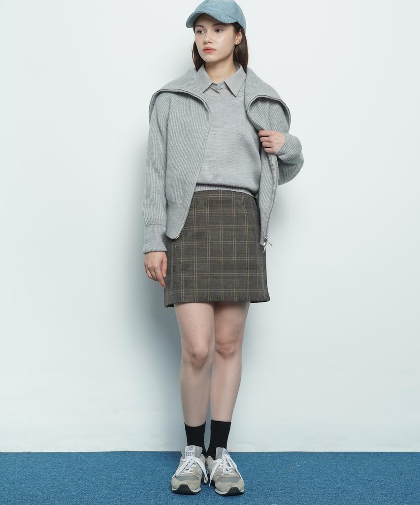 A Bon W327 Checkered Mini Skirt Brown