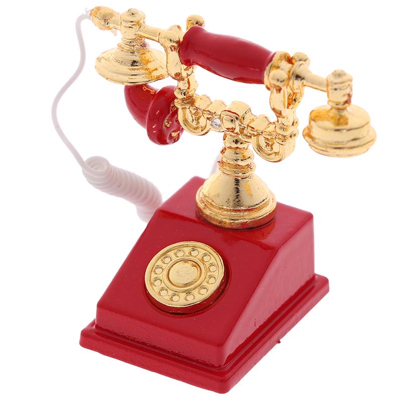 1Pc 1:12 Dollhouse Miniature Phone Model Retro Rotary Telephone for Doll Decor Children's toys and family utensils