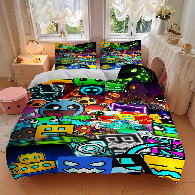 Colorful Cartoon Characters Print 3Pcs Bedding Setduvet Cover With 2 Bedropillowcase Home Birthday Gift