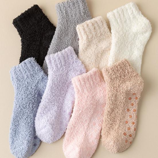1 пара женских носков, утолщенные, эластичные, противоскользящие, с противоскользящей нижней частью, однотонные носки-тапочки, теплые, мягкие, не впитывающие пот, женские зимние носки