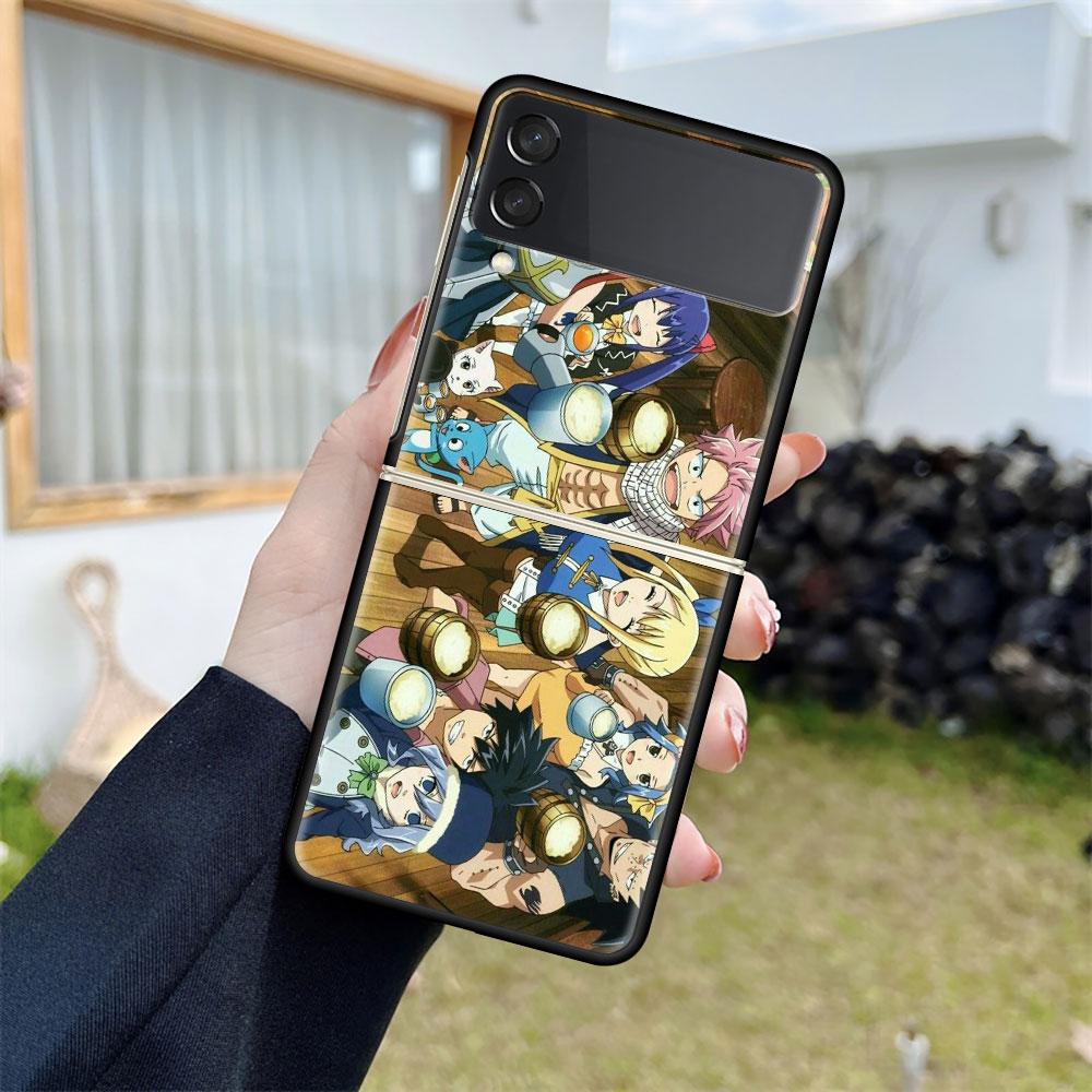 Роскошный чехол для Samsung Galaxy Z Flip 4 3 5G, черный ПК, жесткие чехлы для телефонов, модная задняя крышка ZFlip Funda FAIRY TAIL, аниме Shell Sac