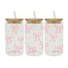 Waterproof Wrap Stickers Clear Pink Bow Decals Diy UV DTF Transfer Sticker  For 16Oz Glass Cup