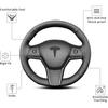 Hand Sewn Steering Wheel Cover,Fit For Tesla Model 3 2017-/Model Y -,Non-Slip Breathable Microfiber Leather Steering Wheel Cover On Wrap Car Interior