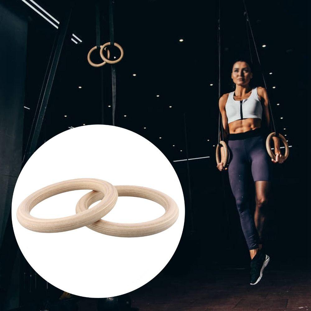 2Pcs Heavy Duty Gym Hanging Rings Solid Wood Pull Up Workout Rings Fitness Hoop Full Body Workout