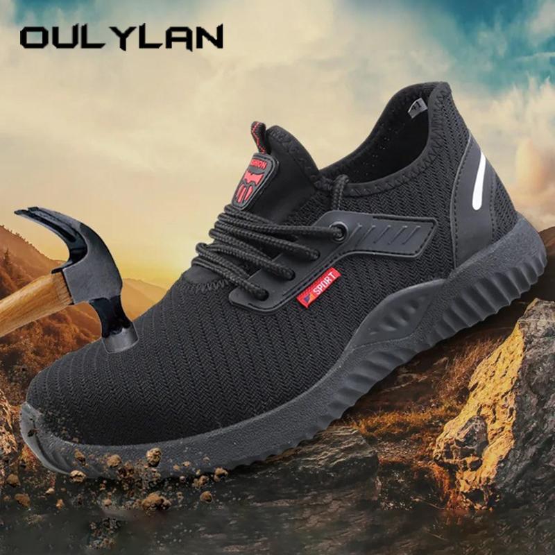 Oulylan Anti Smashing Safety Boots Puncture-Proof Lightweight Sneakers Men Steel Toe Work Shoes Non-slip Protective Footwear