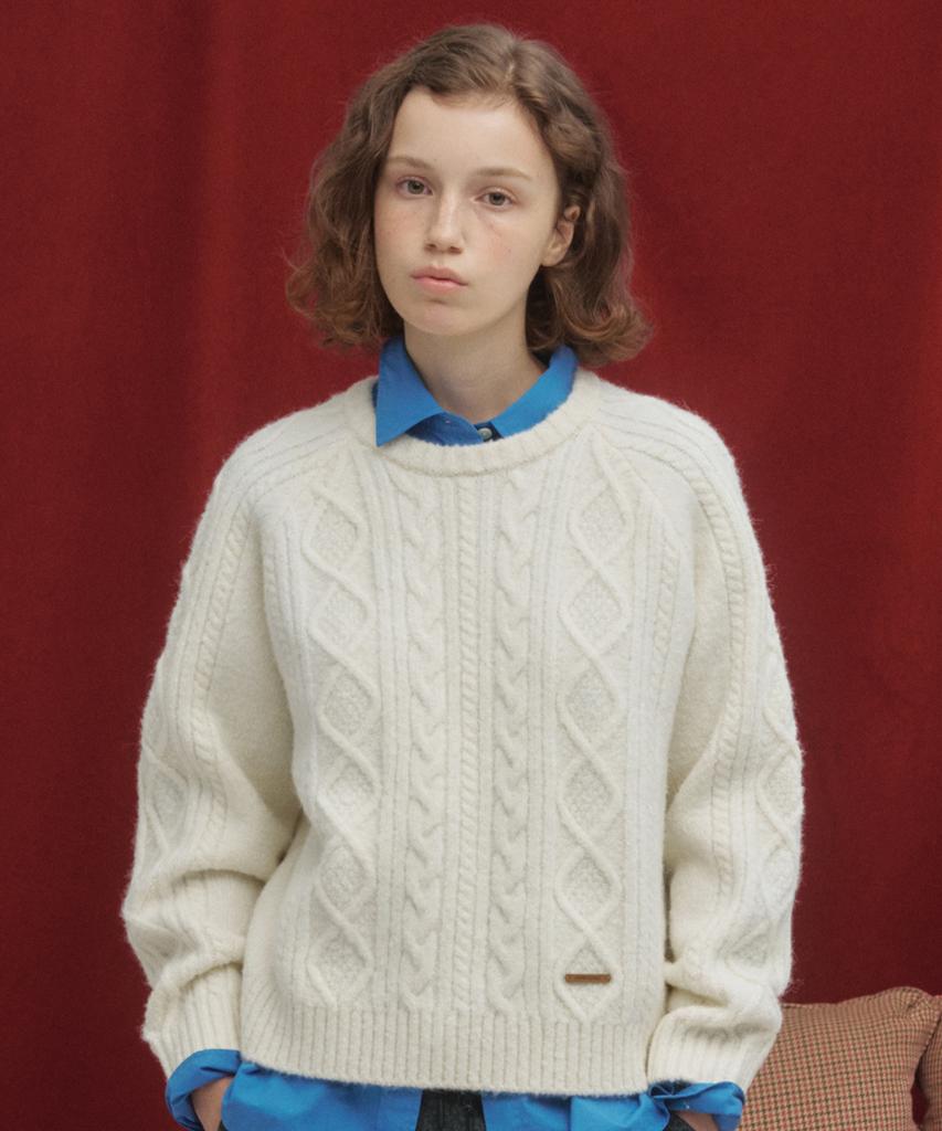COVERNAT WOMAN Wool Blend Cable Knit Ivory
