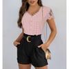 Summer New Elegant Fashion Chic T-shirt Women Basic Straight Solid Short Sleeve V Neck Hollow Lace Top