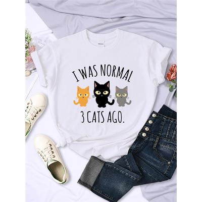 Футболки с принтом «I Was Normal 3 Cats Ago» для женщин, повседневная многоцветная футболка, летняя футболка с коротким рукавом и круглым вырезом в стиле хип-хоп