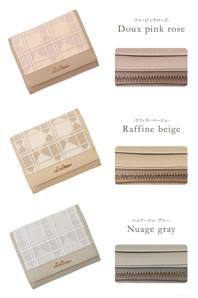 Bifold Embroidery Genuine Leather Compact Large Capacity Bifold Wallet Colorer Series [Cleria] Women's [CL-21527] (Nuage Gray)