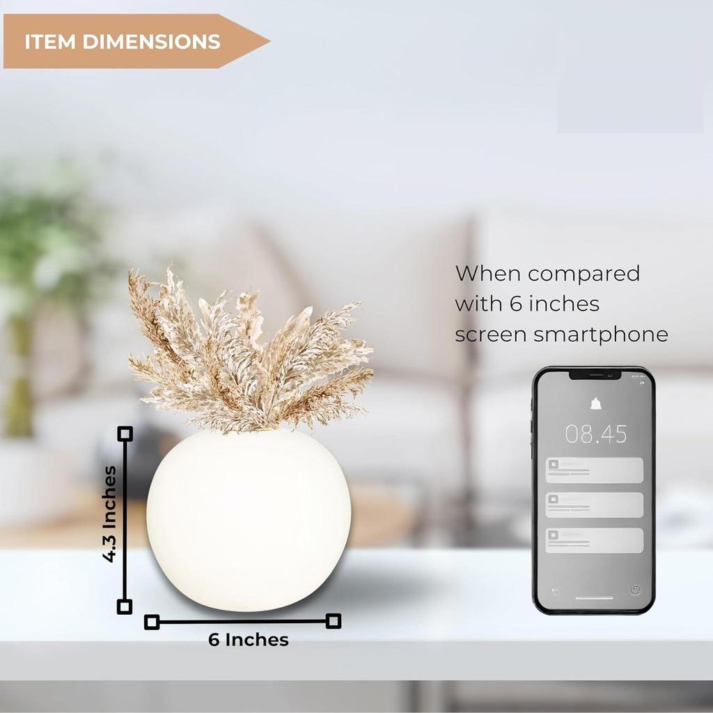 Керамическая «Белая круглая ваза» 4 дюйма - набор из 2 шт. | Декоративная круглая ваза для сухоцветов и пампасной травы | Вазы для домашнего декора,