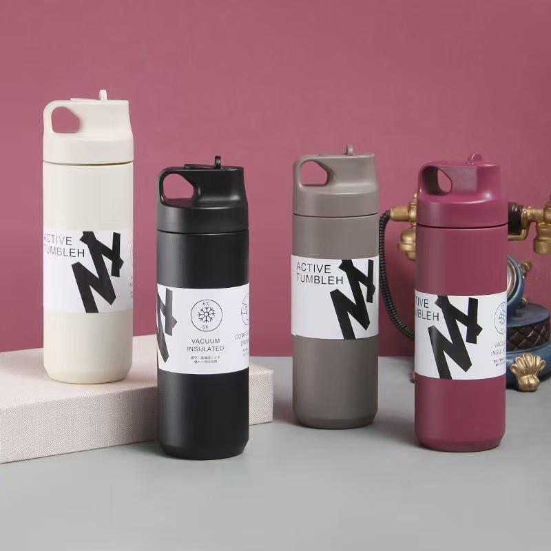 Новый дизайн в японском стиле, дорожная кружка-термос, 500 мл, сталь, двойные стенки, вакуумная колба для кофе, с трубочкой