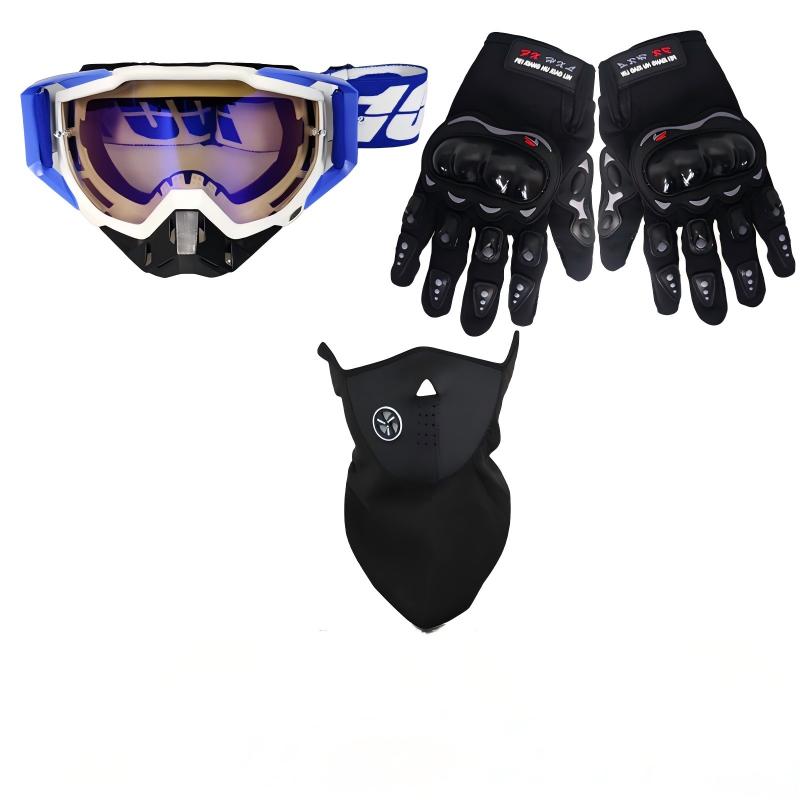 Motorcycle Protective Accessories Combo Riding Goggles Full Finger Gloves Breathable Balaclava Mask for Off-Road Motorbike