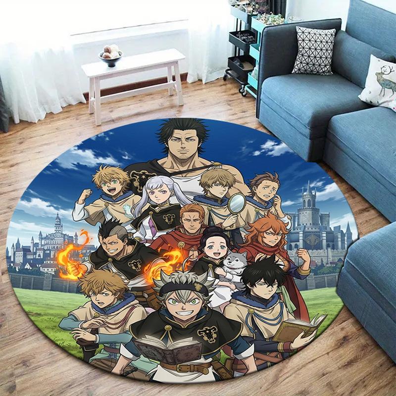 Black Clover Round Area Rug Carpet Rug For Living Room Bedroom Sofa Playroom Decor Nonslip Floor Mat