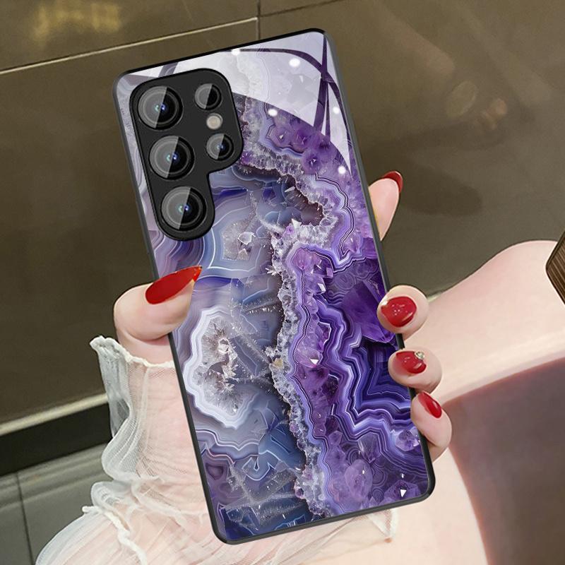 Фантазийный Фиолетовый Узор Стеклянный Чехол для Телефона Подходит для Samsung Galaxy S26 S25 S24 S23 S22 S20 FE Ultra Plus Противоударная Задняя Крышка