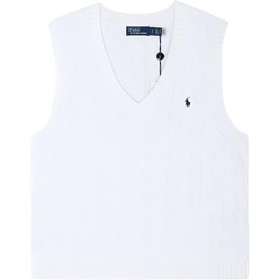 Polo SS23 однотонный маленький логотип вышитый V-образный вырез пуловер трикотажный жилет женский топы белый 211906205-001