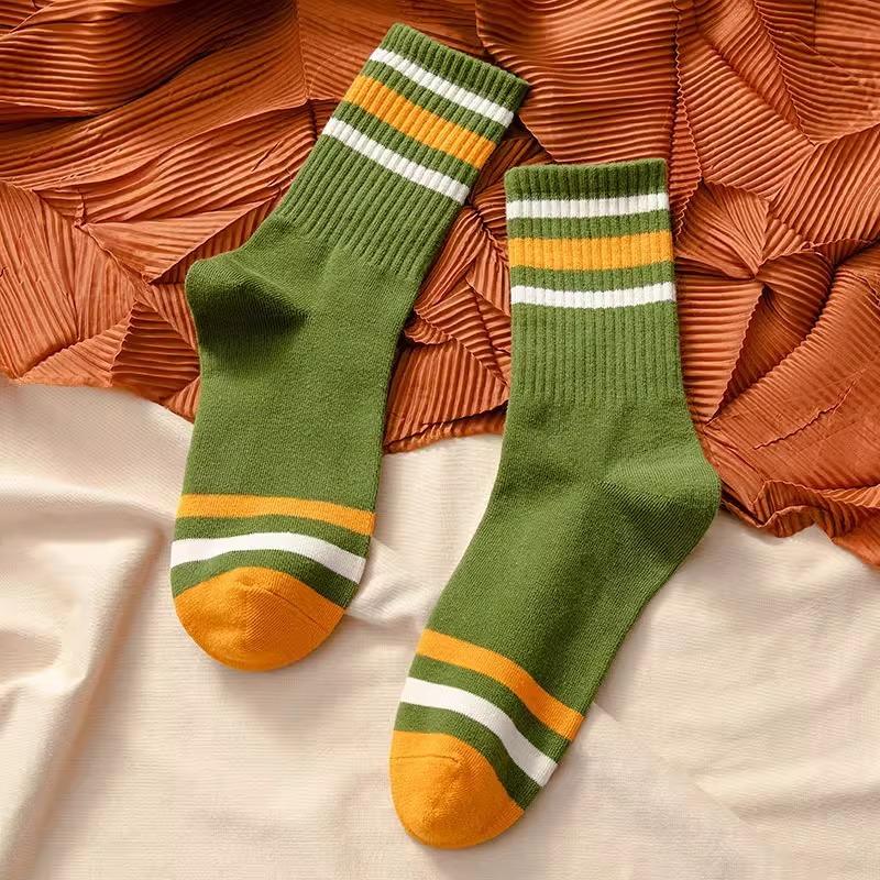 Новые модные полосатые спортивные носки до середины икры с цветными блоками, мужские и женские дышащие хлопковые носки, уличные носки для бега, баскетбола, велоспорта