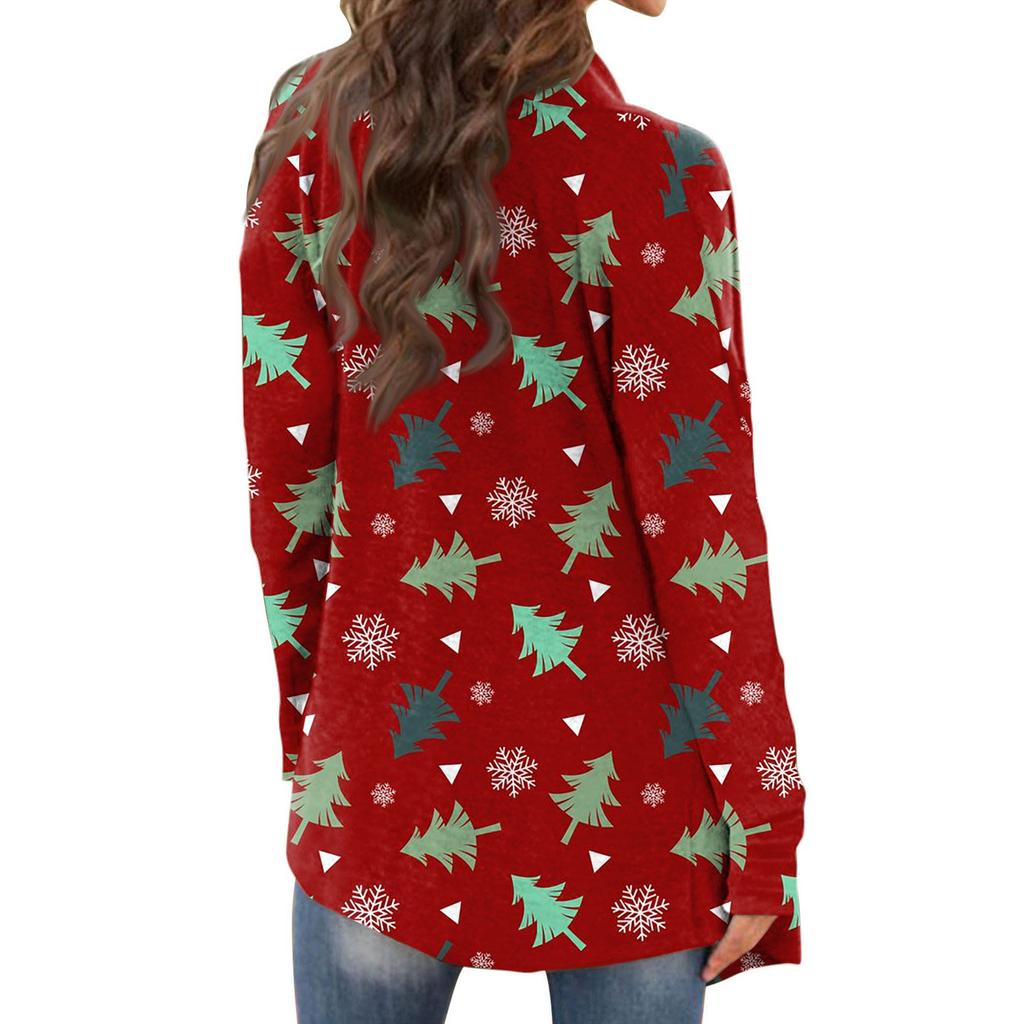 Рождественская женская мода Повседневная куртка-кардиган с длинным рукавом с принтом