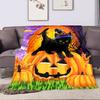 Black Cat on Pumpkin with Witch Hat Patterned flannel blanket perfect for the bedroom living room, sofa, or a little nap