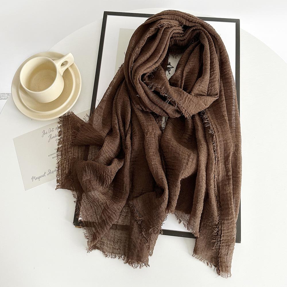 Cotton And Linen Scarf Women'S Yarn Scarf Solid Color Scarf Summer Sun Protection Breathable Shawl Retro Rough Edge Silk Scarf