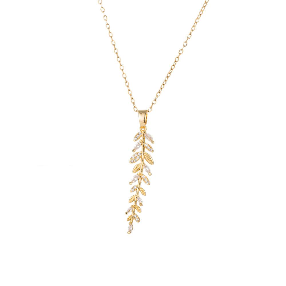 DIEYURO 316L Stainless Steel Golden Leaf Feather Zircon Pendant Necklace For Women New Trend Fashion Neck Jewelry Holiday Gift