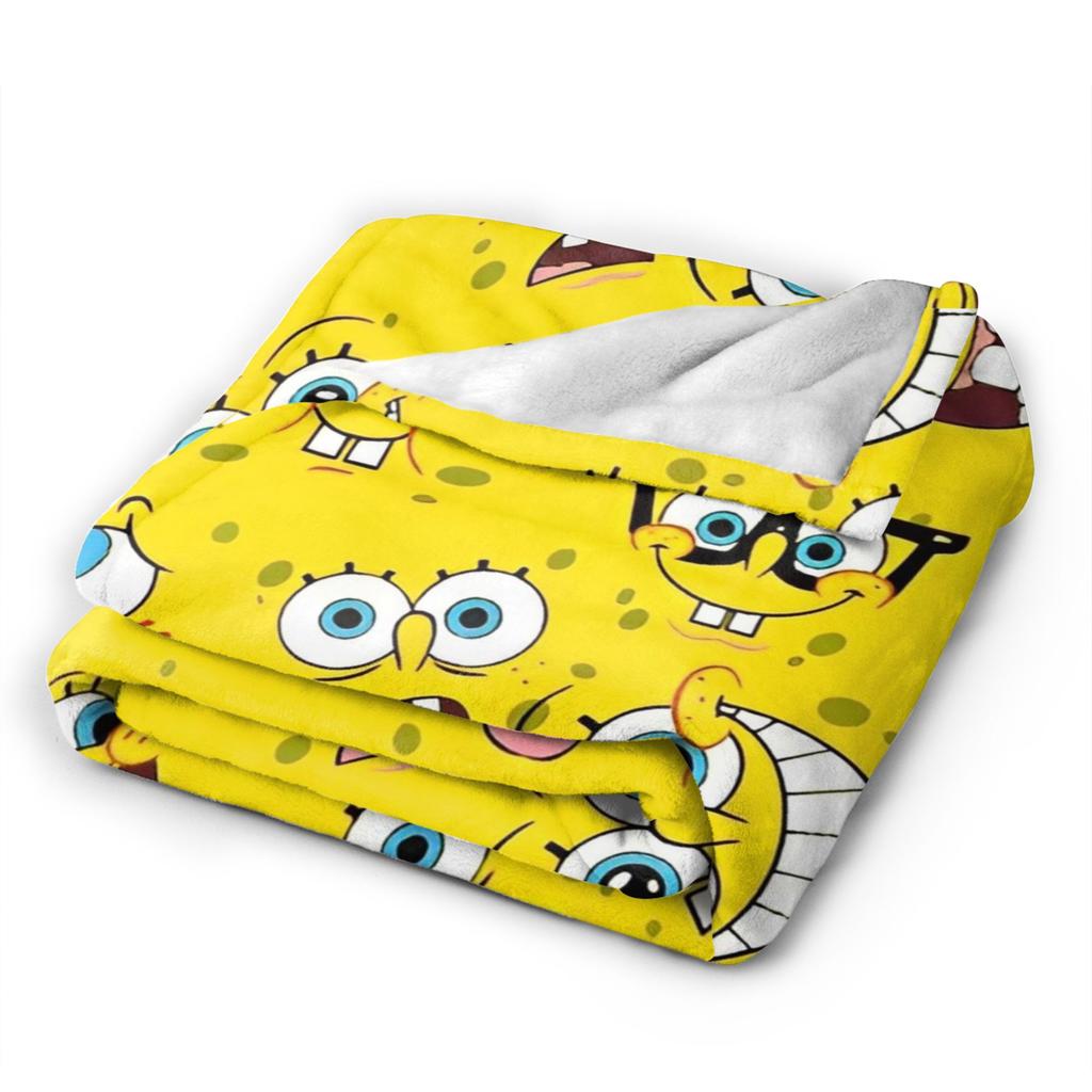 Yellow Cartoon Blankets SpongeBob SquarePants Flannel Funny Breathable Throw Blanket for Chair Covering Sofa Textile Decor