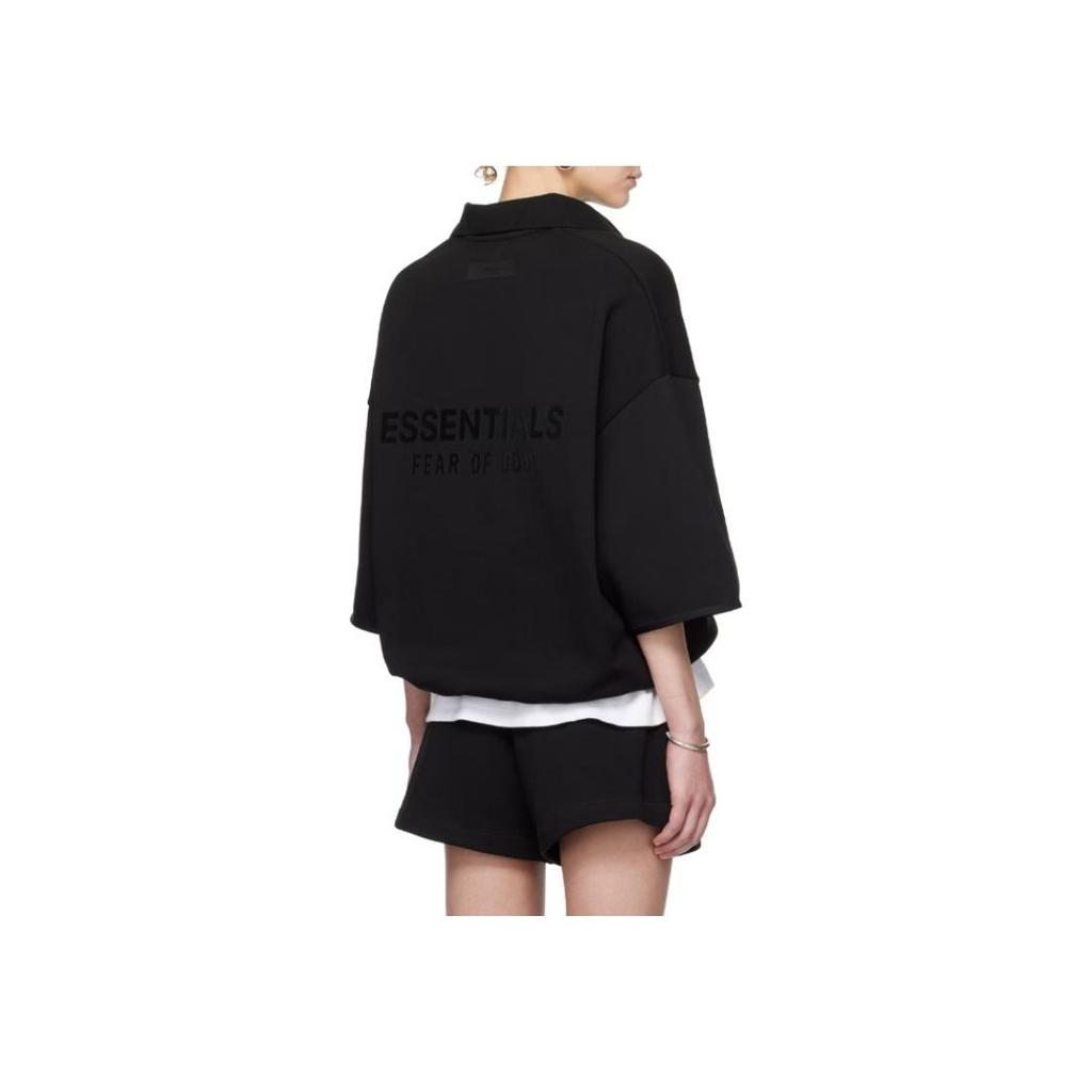 Fear of God Черные мужские топы-поло Essentials с рукавом 3/4 192SU244400F