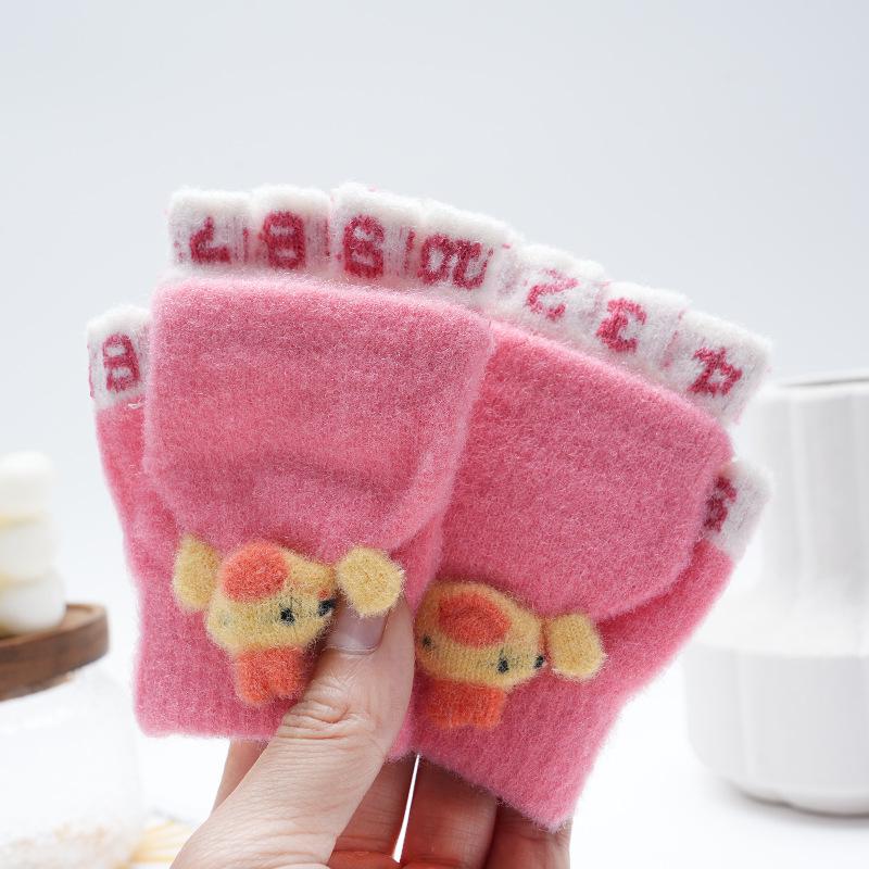 Милые детские перчатки-перевертыши с мультяшным принтом и бархатной подкладкой для тепла и защиты от холода — идеально подходят для письма осенью и зимой