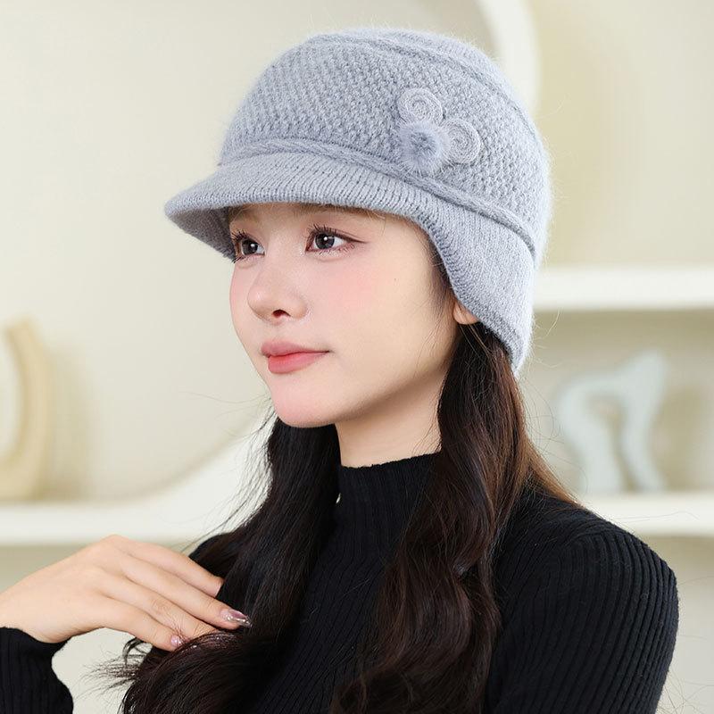 Rabbit Fur Warm Knitted Hat Ladies Mother Fashion Duck Tongue Rabbit Plush Wool Hat Outdoor Middle Grandma Hat