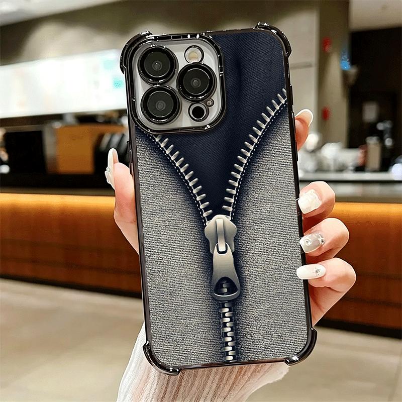Ретро Джинсы на Молнии Узор Мягкий Чехол для Телефона Для iPhone 15 16 17 Air 14 Pro Max 16E Plus 13 12 Mini Покрытие Защита от Падения Fundas