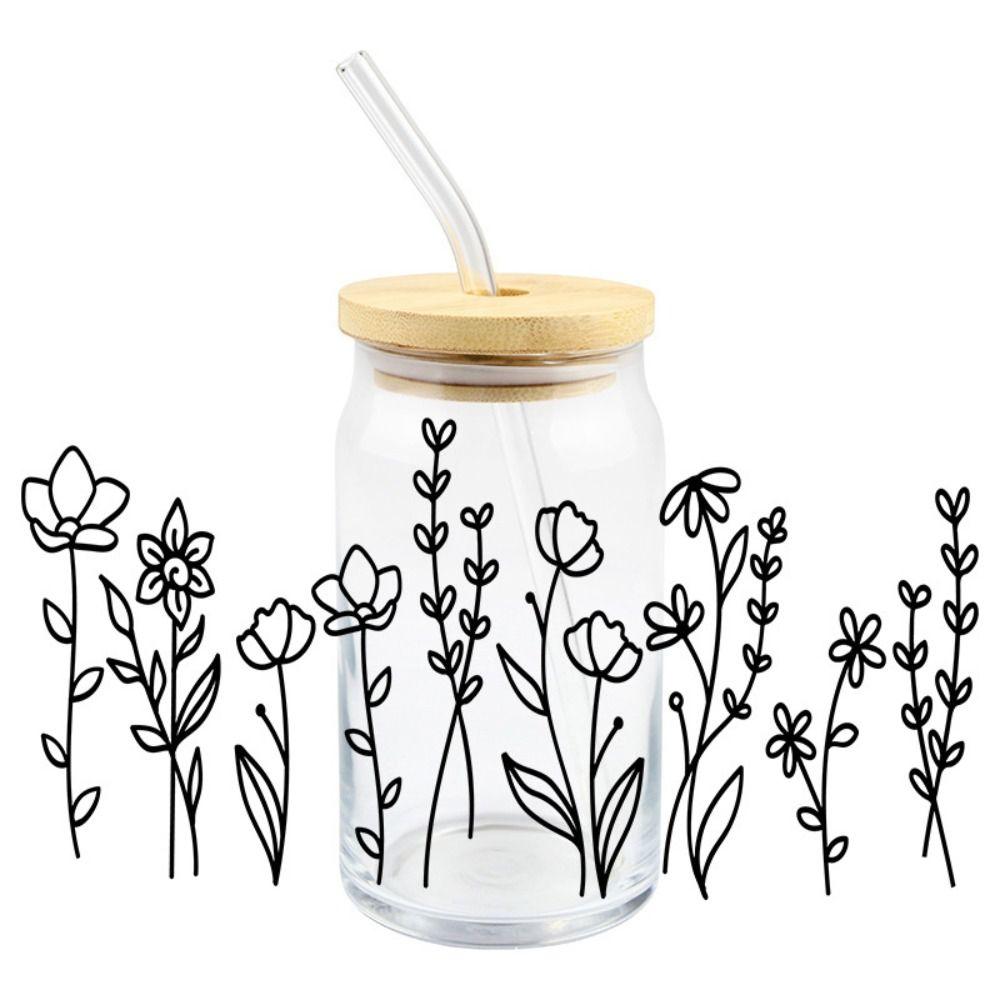 Цветочная тема УФ ДТФ Наклейка-трансфер Водонепроницаемая Термостойкая Обертки для стакана 16 унций Натираемые DIY Наклейки