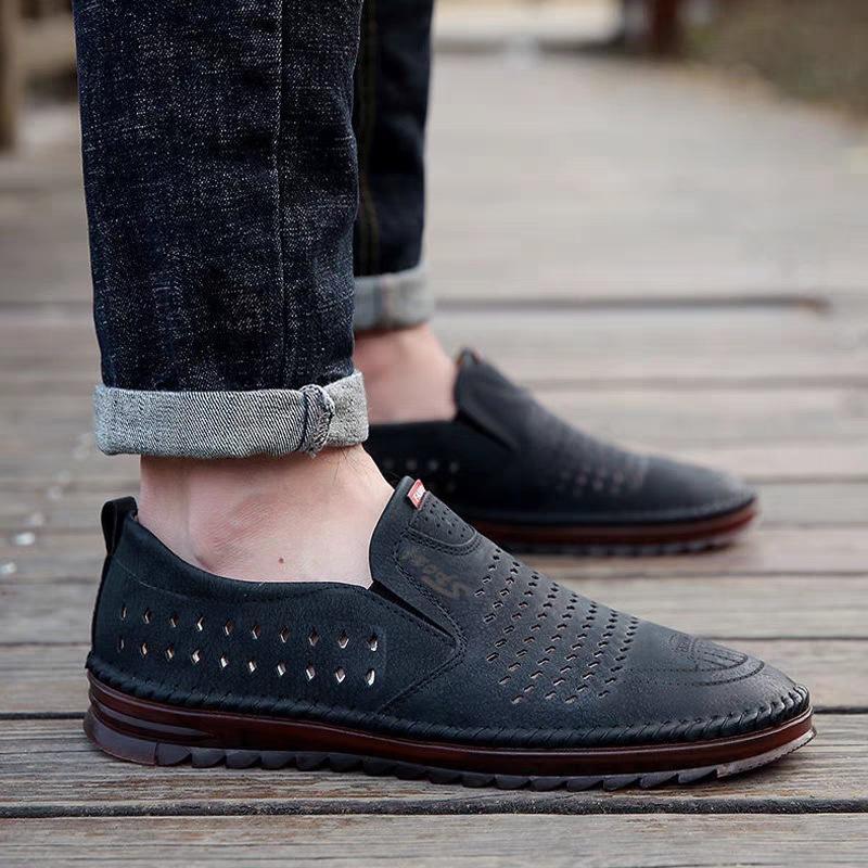 Fashion New Mens Leather Shoes Slip On Soft Loafers Non Slip Breathable Driving Flats Summer Walking Office Work Shoes Tenis Masculino