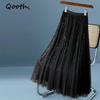 Autumn Black Sequin Mesh A-line Max Length Skirt Large Swing Gauze Skirt QT2479