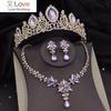 Великолепные роскошные комплекты свадебных украшений с фиалками и кристаллами для женщин, диадемы, ожерелье невесты, серьги, свадебный комплект с короной, аксессуары