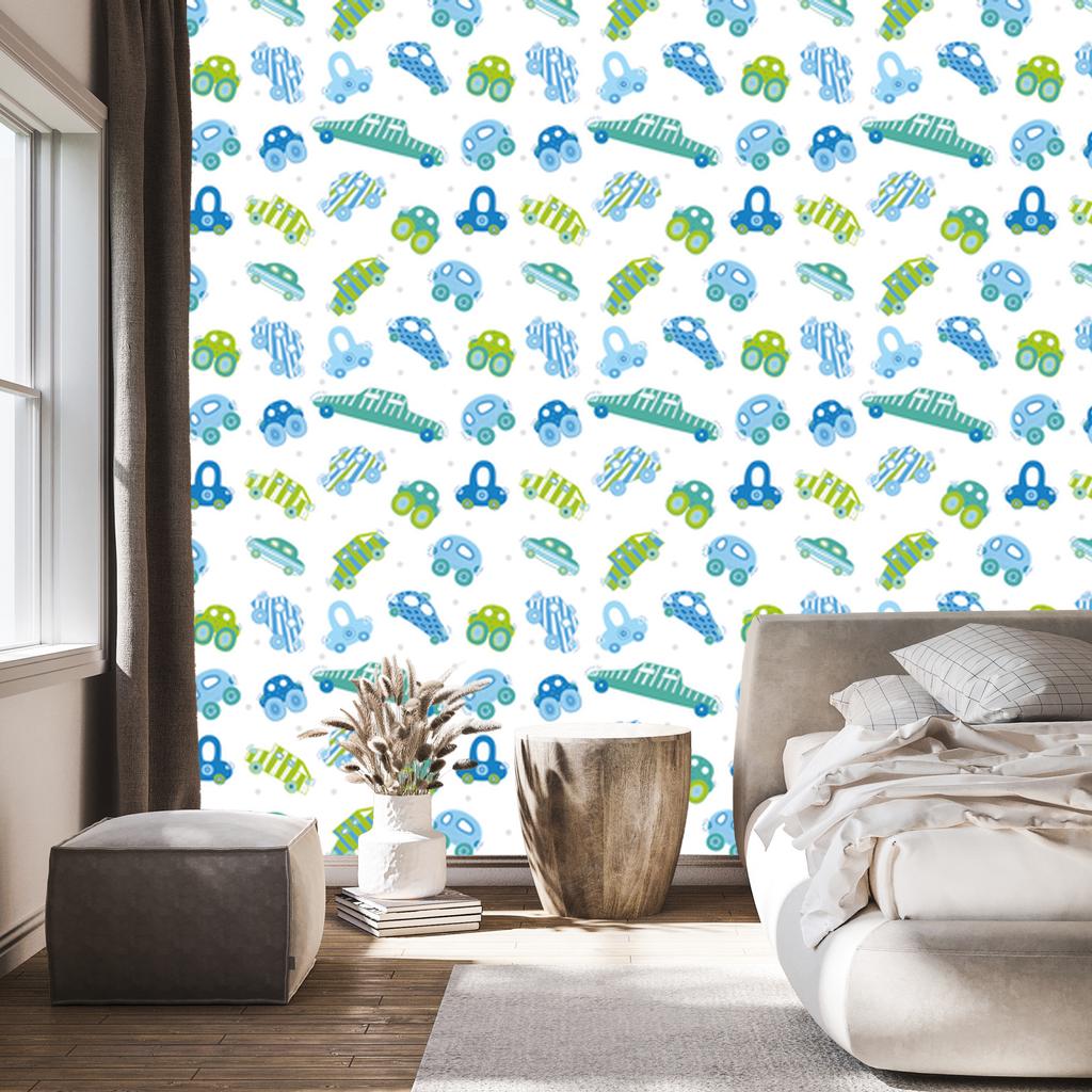 Blue and green cars wallpaper for living room and bedroom 50x1000