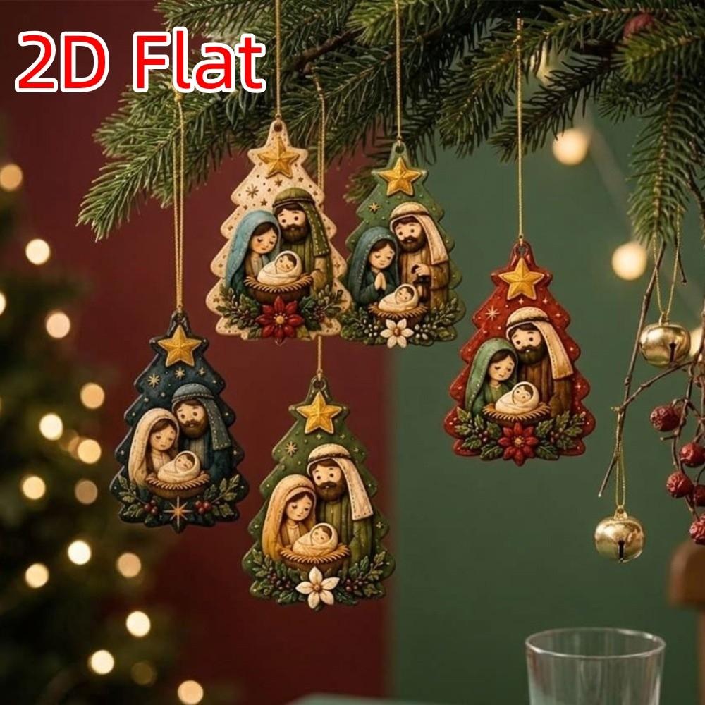 15Pcs 2D Flat Wooden Nativity Ornaments Set Religious Christmas Decor Theme Party Decoration
