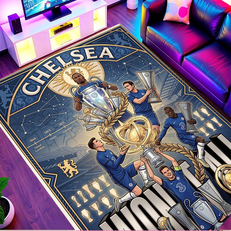 Chelsea FC Print Rug, Washable Floor Carpet, For Entryway Dorm Laundry Room Office Study, Home Decor Birthday Christmas Gift