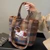 Autumn and Winter Woolen Plaid Bag Women New Cartoon Puppy Tote Bag Casual Large Capacity Shoulder Bag Women