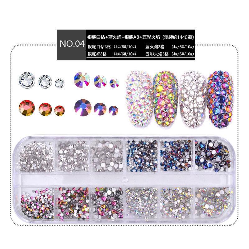 Nail Art Jewelry Set, High Silver Flat Bottom Diamond Ab Water Diamond Shiny Diamond Strip Box 1440 Pcs