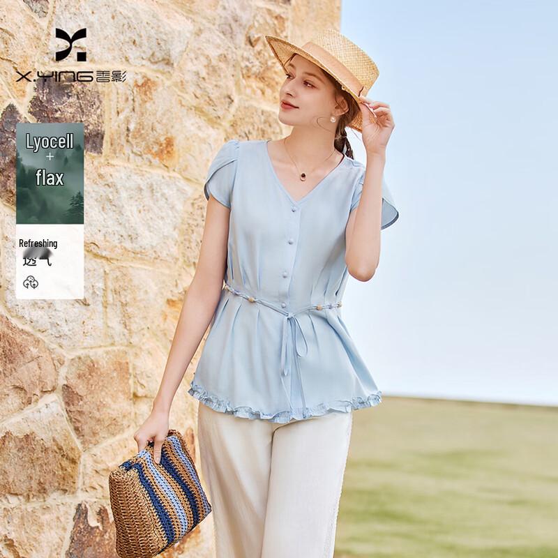 Women's Linen Blend V-neck Slim Fit Blouse