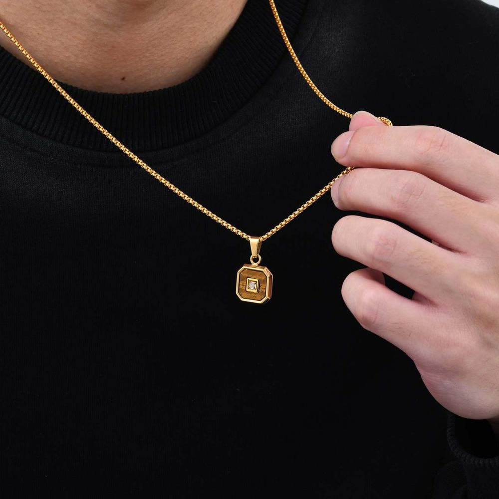 Стильные квадратные подвески-ожерелья для мужчин, маленькие геометрические подвески из нержавеющей стали с натуральными камнями, ожерелья с центральным цирконием, подарок