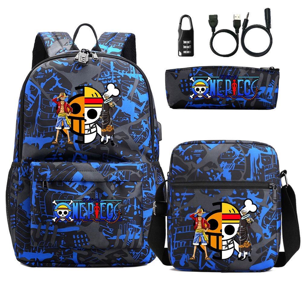 Riman ONE PIECE USB кодовый замок рюкзак студенческий школьный рюкзак сумка через плечо пенал набор из трех предметов для мужчин и женщин