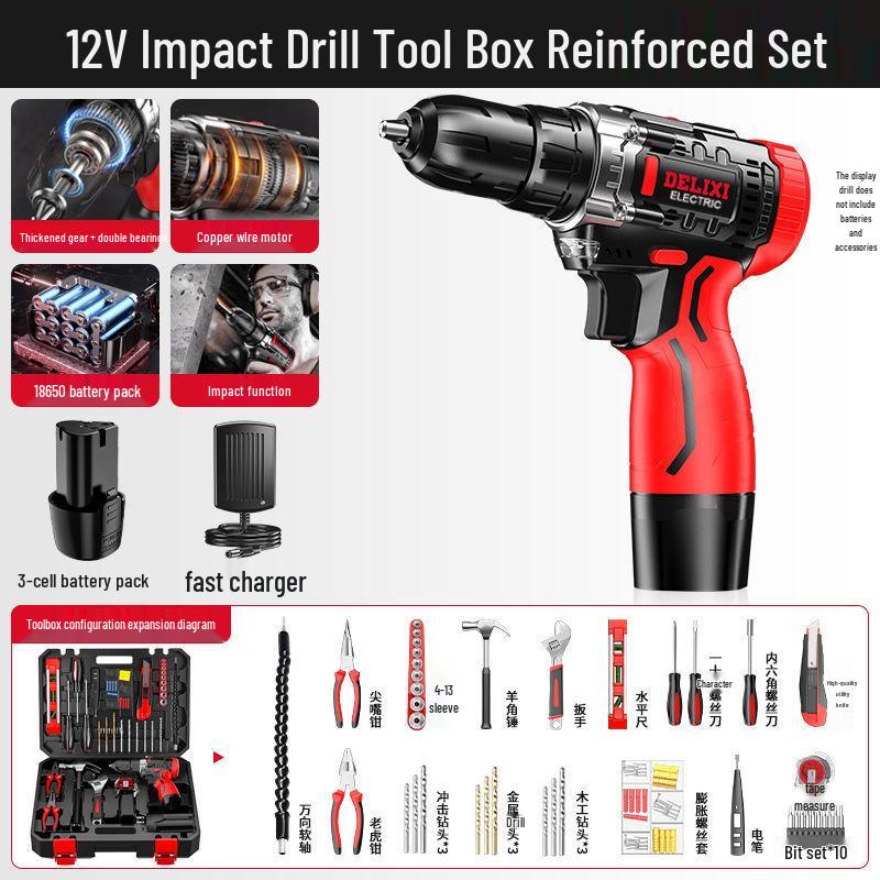 Delixi Multifunctional Lithium Battery Drill Set for Electrician & Woodworking Maintenance