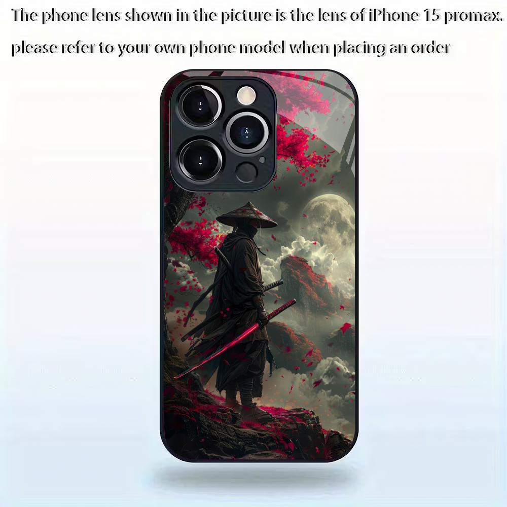 Закаленное стекло для телефона с рисунком «Воин Сакуры» подходит для iPhone 17 16 15 14 13 12 11 Pro/Max/Plus противоударная задняя крышка