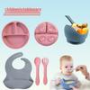 Silicone Baby Tableware Set: Bowl, Fork, Spoon, Plate with Suction Cup