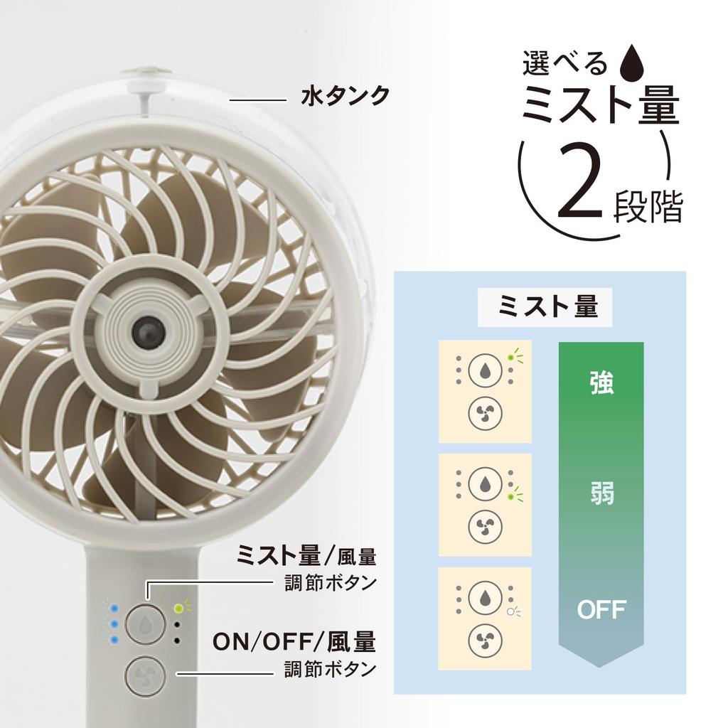 [New Model: 2025] Topland Mist Handheld Fan, Rechargeable, with Stand, Heatstroke Prevention, USB Type-C, Light Gray, SF-HFM10LG