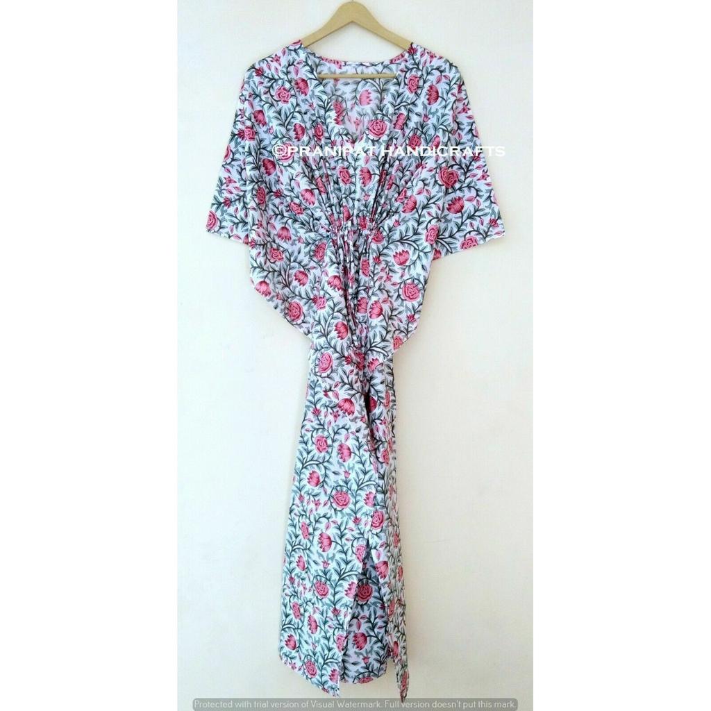 Индийское белое длинное платье с цветочным принтом из хлопка в стиле хиппи макси женское ночное платье-кафтан CKFTN-SCRN-FULL-BUYIT-071